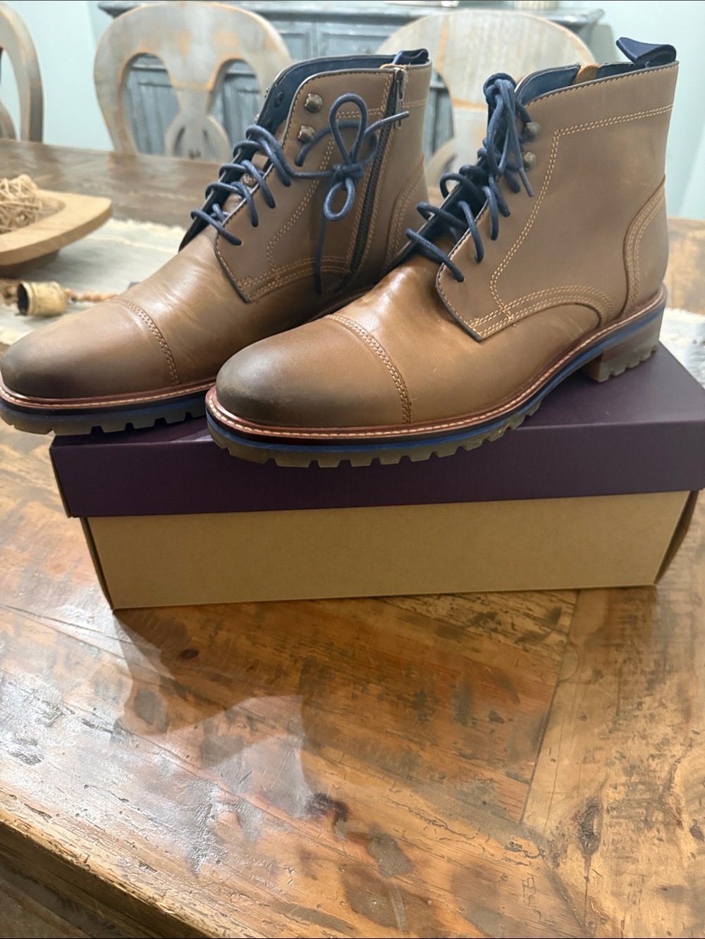Johnston & Murphy Brown Leather Chukka Cap-Toe Boots with Lug Sole